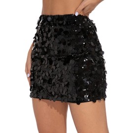 GUANYY Black Sequin Skirt for Women Bodycon Pencil Sparkly Sequence Short Mini Skirts Party Night Out Black X-Large