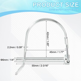 PATIKIL Shaft Locking Pin W Ear 1/4x1-3/4x1.65"(D*L*IW), 2 Pcs Safety Coupler Pin Pto Pin Round Arch Wire Retainer and Ear for Farm Trailer Tractor Truck Boat Towing (6x45x42mm)