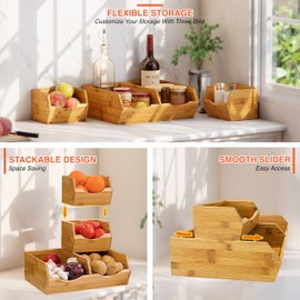 HOMESTEAD Bamboo Pantry Storage Bins – Potato & Onion Storage Bin for Pantry Organizers, Produce Organizer Set of 3 – Slide out Bin Access