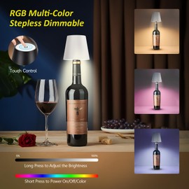 Hoide Wireless Bottle Lamp, Wine Bottle Lights with Touch Dimming, Rechargeable RGB Table Lamps, Bottle lamp Shade Waterproof Table Lamp for Bedroom, Bar, Restaurants and Outdoor Use
