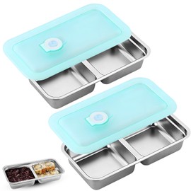 2Pcs Stainless Steel Fresh-Keeping Box Supplies, Dual Compartment Design with Leak-Proof Lid, Easy to Clean Suitable for Meal Preparation |& Dining out Travel Parties