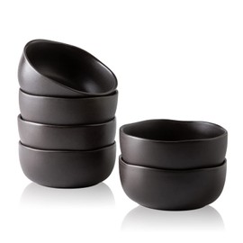 AmorArc Stoneware Cereal Bowls for Kitchen, 28oz Large Ceramic Soup Bowls Set of 6 for Meal, Chip-Resistant Kitchen Bowls with Wavy Rim, Reactive Glaze-Matte Black