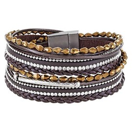 StarAppeal Wrap Bracelet With Beads, Rhinestones, Necklaces And Braids, Magnetic Clasp, Silver Matt, Ladies’ Bracelet, brown