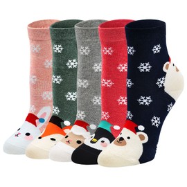 LOFIR Colourful Funny Socks Women's Christmas Socks Animal Pattern Cartoon Stockings Cotton Girls Christmas Stockings Size 35-41, 5 Pairs, Colour 5