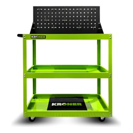 Carro de Herramientas Metálico con Ruedas Y Panel Porta Llaves Kroner 3 Pisos Verde Taller Mecánico