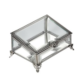 DHCGPP Vintage bevelled Glass Jewelry Box with Hinged Lid, Jewelry Ring, Bracelet, Souvenir Metal Display Box, Transparent Storage Box.(5.7x4.3x2.7Inches)