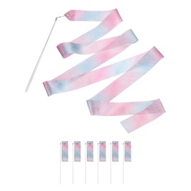 sourcing map 6 Pcs Sparkling Dance Ribbon Flash Gymnastics Ribbon Streamers 6.6Ft Shining Silk Dance Ribbon Wand for Dance Streamers White Twirling Ribbon