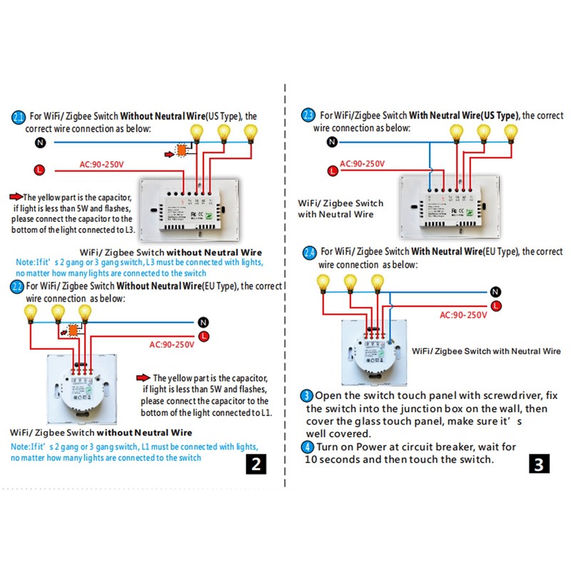 Smart Switch White Intelligent Wifi Wireless Remote Controller 100‑240VAC 10A