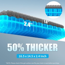 Gel Seat Cushion for Long Sitting - 16.5" x 14.5" x 2.4" (Extra Thick＆Soft) Gel Cushion for People Over 185 lbs, Pressure Relief Cushion for Office Chair, Egg Cushions for Wheelchair, Gel Pad for Car
