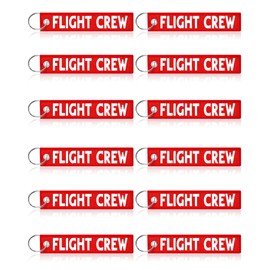 Junkin 12 Pcs Flight Crew Keychain Airplane Aviation Keychain Flight Crew Luggage Tags Embroidered Keychain Key Ring (Red)