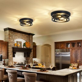 ZHU YAN Farmhouse Light Fixtures,2 Pack Flush Mount Ceiling Light,Rustic Ceiling Light Fixture,Light Fixtures Ceiling Mount for Hallway,Kitchen,Entryway,Bedroom,E26 Base