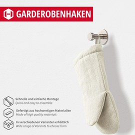 Gedotec UP-25 Stainless Steel Coat Hook Door - Wardrobe & Wall Mounting - Depth: 32 mm | Brushed Stainless Steel | Hook for Concealed Attachment | 1 Piece - Wall Hook with Screws