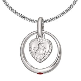 Clever Jewellery Set Silver Baby Girl Christening Angel and Curb Chain 36 cm Sterling Silver 925 Heart Shaped Ring with Genuine Ruby