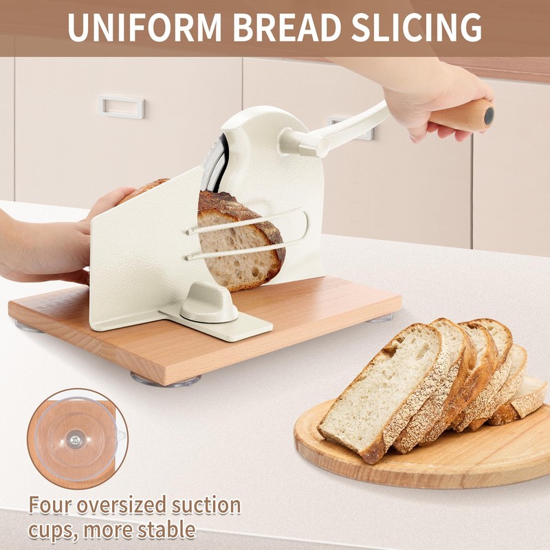 CAWIU Manual Bread Slicer with Hand Crank- Adjustable Thickness Bread