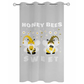 Tersuger 1 Panel Waterproof Outdoor Curtains 84 inches Long for Patio Honey Sweet Gnomes Bee Daisy Grey Indoor Outdoor Privacy Curtain Light Filter Grommet Drapes for Porch Cabana Pergola