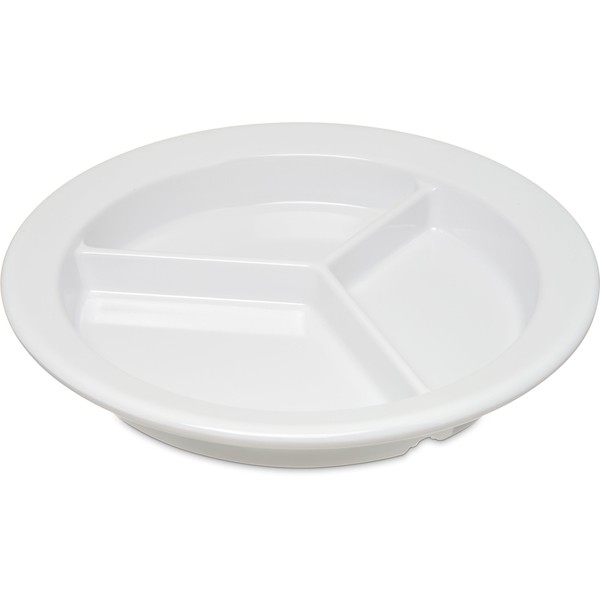 Carlisle FoodService Products Dallas Ware Plastic Dinner Plate, Melamine Plate with Three Compartments for Catering, Restaurants, 9 Inches, White
