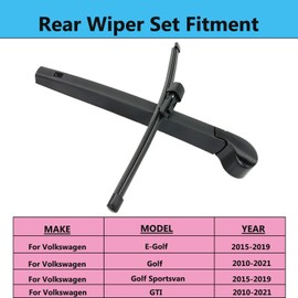 Rear Wiper Blade Arm Set Replacement for Volkswagen Golf 6 7 MK6 MK7 VW GTI 2010-2021 Back Glass Wipers, Factory OE Style Rear Windshield Wiper Arm & Wiper Blade 5K6955707B
