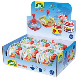 Lena 52410 Buzzing Spinning Top Ducks Diameter 14 cm, Metal Swing Spinner Made of Sheet Metal, Classic Pump Gyro, Tin Spinner with Animal Motif, Spinning Top with Standing Tip, Toy Spinner for