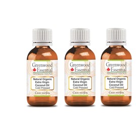 Greenwood Essential Naturlic Organic Extra Virgin Coconut Oil (Cocos Nucifera) Natural Therapeutic Quality Cold Pressed (Pack of Three) 100 ml x 3 (10 oz)