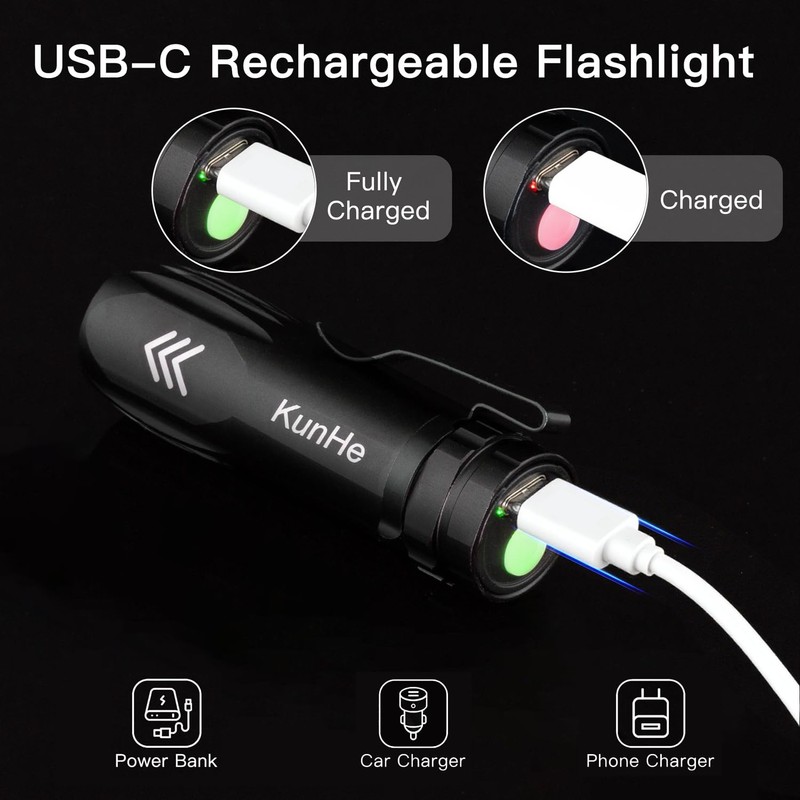 KunHe 10 Pack Small Rechargeable Flashlights Bulk USB-C Mini High