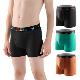 Carer 3 Pack Boys Incontinence Underwear Washable Reusable Kids Cotton Incontinence Boxer Briefs with Front Absorbency Leakproof Underwear for Youth Boys Age 4-18 S(Orange/Green/Black)