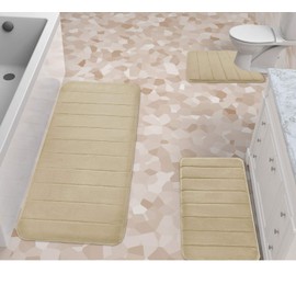 Yimobra 3 Pieces Memory Foam Bath Mat Sets, 44.1x24 + 31.5x19.8 and U-Shaped for Bathroom Rugs, Toilet Mats, Non-Slip, Soft Comfortable, Water Absorption, Machine Washable, Camel