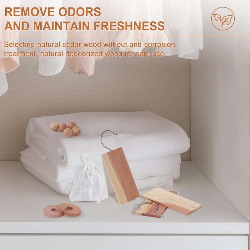 71 Piece Cedar Blocks Set for Clothes Storage: 7 Hooks,