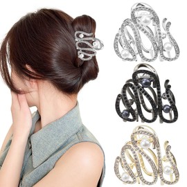 3 PACK Pearl Hair Claw Clips, Non Slip Claw Clip, Metal Hair Clips, Styling Hair Accessories for Women