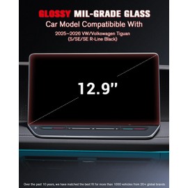 For 2025~2026 VW/Volkswagen Tiguan (S/SE/SE R-Line Black) 12.9 Inch Glossy Screen Protector - [More Clear& Smooth] - Mil-Grade 9H+ Tempered Glass - Touchscreen *1