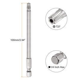 HARFINGTON 5Pcs Security Torx Bit 1/4" Hex Shank 4" Long Drill Bits T27 Torx Star S2 Steel Magnetic Tamper Resistant Screwdriver Bit