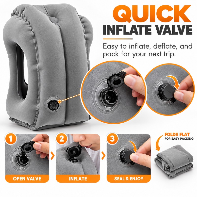 Inflatable Travel Pillow for Airplanes – Forward Leaning Head &