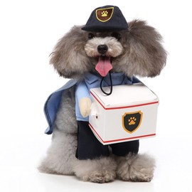 Dog Mail Carrier Costume, Cute Polyester Dog Mailman Costume, Funny Mail Man Dog Costume with Cap for Cats, Small Dogs(M)