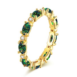 CiNily Valentine's Day Band Opal Statement Ring 14K White Gold Opal Rings for Women Engagement | Wedding | Eternity Bands Cubic Zirconia Promise Rings for Her Diamond Accents Ring Size 7