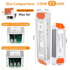 Dimmable LED Driver 60W 12V DC Quiet Operation Universal Regulated 12V Transformer Input/Output Isolation Protection LED Power Supply 4 Pack
