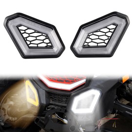 A & UTV PRO Front LED Fang Accent Lights for Can Am Maverick X3 MAX Turbo R RR 2017-2023, Auxiliary Signature Lights with Yellow Turn Signals, White Daytime Running Lamp Accessories, 2PCS