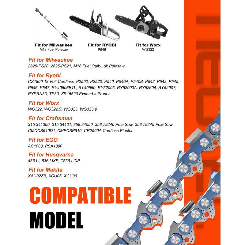 10 Inch Chainsaw Chain 3/8" LP Pitch .043" Gauge 40