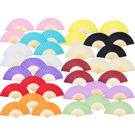 Bememo Hand Held Fans Silk Bamboo Folding Fans Handheld Folded Fan for Church Wedding Gift, Party Favors, DIY Decoration (Multicolor, 36 Pack)