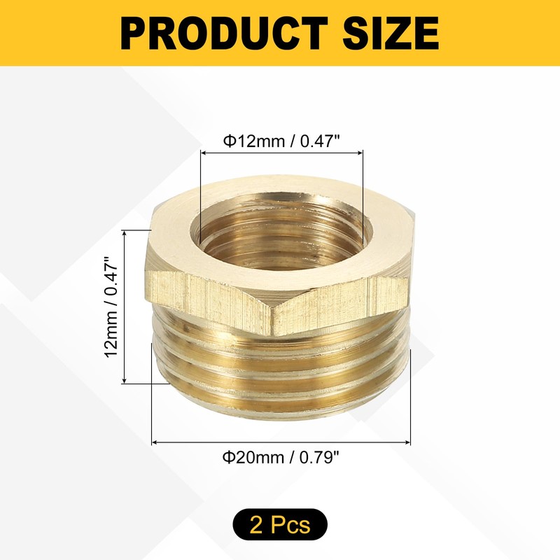 sourcing map 2Pcs G1/2 Male x G1/4 Female Brass Reducer