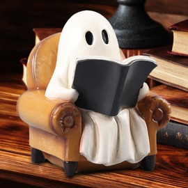 MAYIPLAY Halloween Ghost Decor Ghost Reading Book Figurine Vintage Halloween Decorations Indoor Book Lovers Gifts