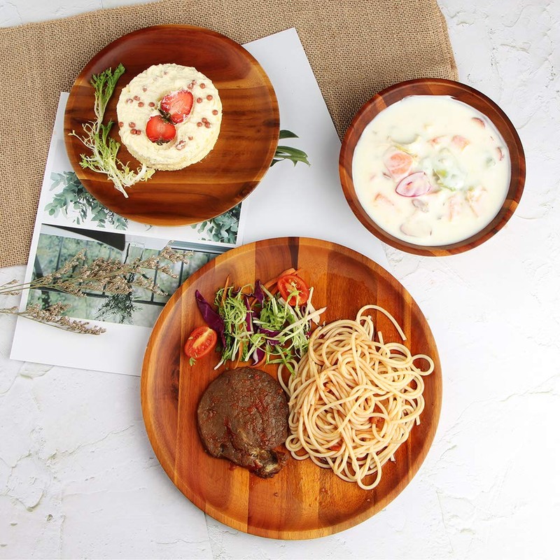 AIDEA Acacia Wood Dinner Plates, 11Inch Round Wood Plates Set