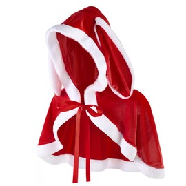 Women Christmas Santa Hooded Cloak Mrs. Santa Claus Cosplay Cloak Cape Short Red Velvet Cape Shawl Cute Rabbit Long Ears Cape Fancy Dress Robe Dress Up Party Accessory Christmas Shawl Christmas Hat
