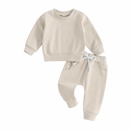 Toddler Baby Girl Clothes Conttrast Color Fall Winter Outfit Long Sleeve Sweatshirts and Pants Newborn Infant Set (Solid Apricot, 18-24 Months)