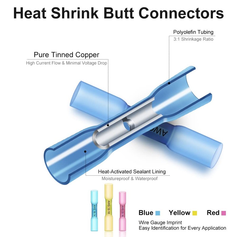 KONBUR 580Pcs Heat Shrink Wire Connectors -Insulated Electrical Terminals Kit-