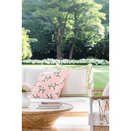 Hofdeco Premium Coastal Patio Indoor Outdoor Throw Pillow Cover Only, 20"x20" Water Repellent for Backyard, Couch, Blush Pink Print Hydrangea Flower
