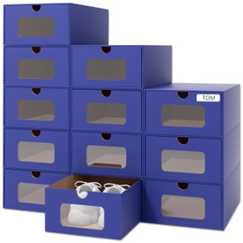 Ceptcher Shoe Storage Organizer, 12 Pack, Sneaker Containers, Stack-able Cardboard Boxes, with Marking Labels, Transparent Window, Toy Storage Organizer Bins for Entryway, Closet, Under Bed