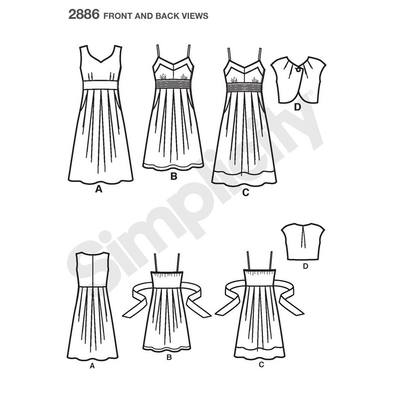 Simplicity Pattern 2886 Dress with Bodice Variations and Bolero Size