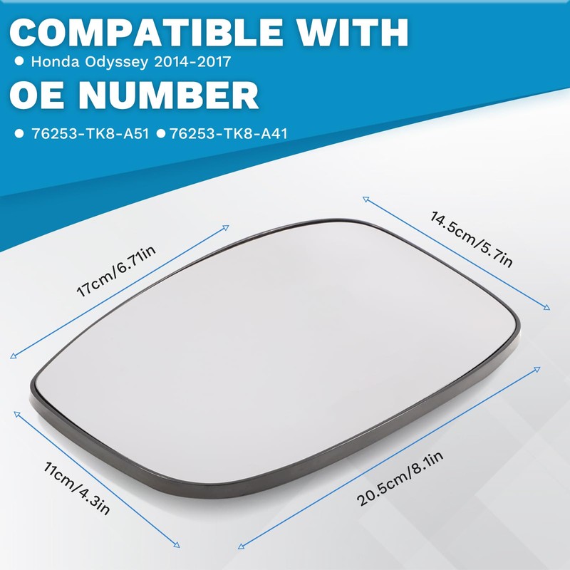 E-Vniko Left Driver Side Power Heated Mirror Glass with Backing