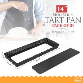 YUMTART 14 Inch Rectangular Tart Pan with Removable Bottom - Non-Stick, Deep Fluted for Tarts, Quiches, and Pies