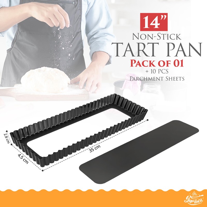YUMTART 14 Inch Rectangular Tart Pan with Removable Bottom -