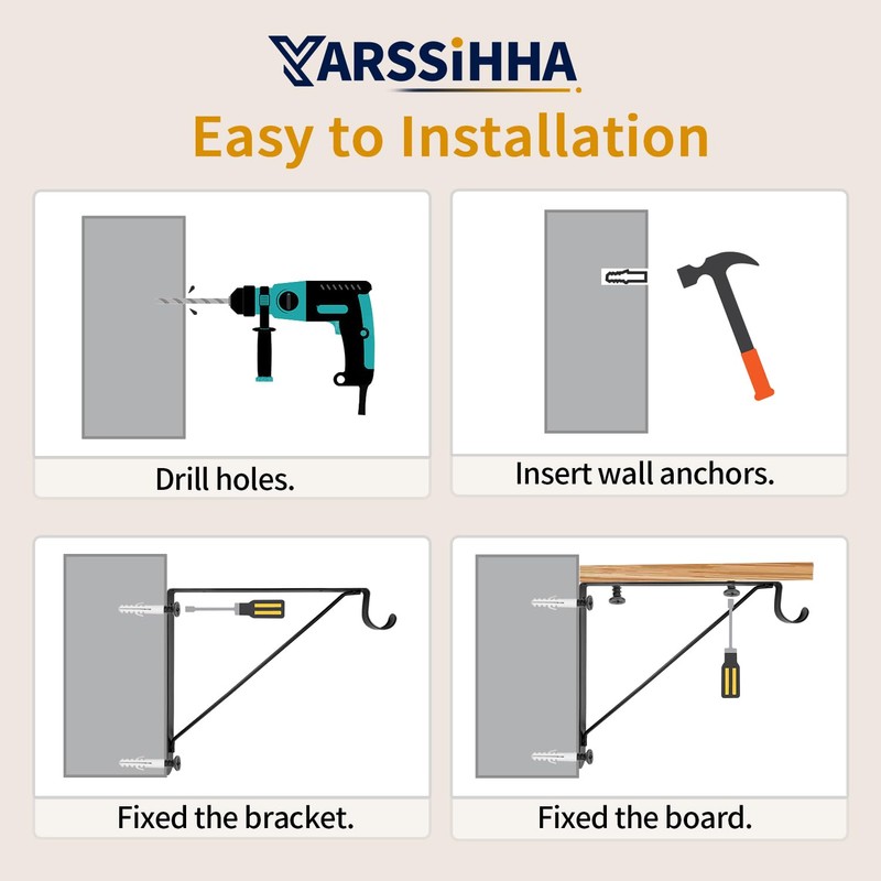 Yarssihha 2 Pack Closet Rod Bracket, 12 x 10.4 Inch